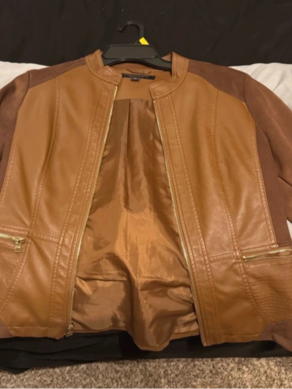 Marc New York Andrew Marc  Brown Faux Leather & Suede Moto Jacket